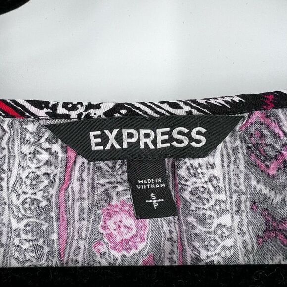 Express Women's V Neck Boho tunic Blouse Tassel Floral Mini  Red Black small - Picture 6 of 7
